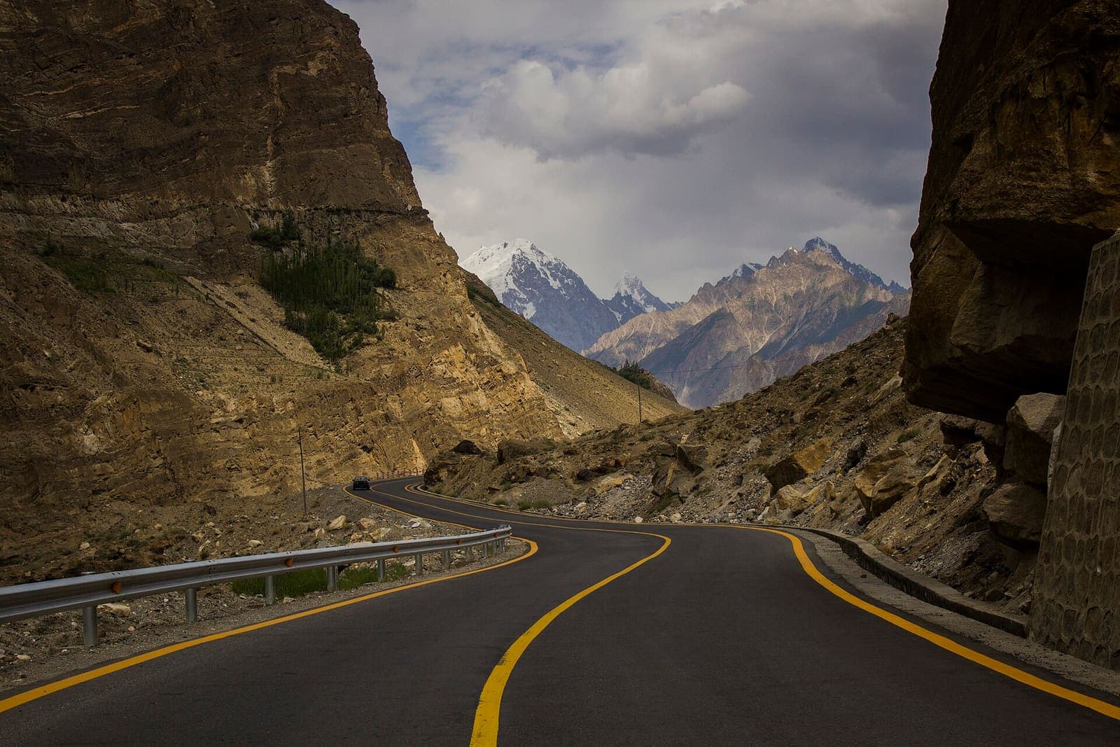 The Karakoram Highway winding through the mountains